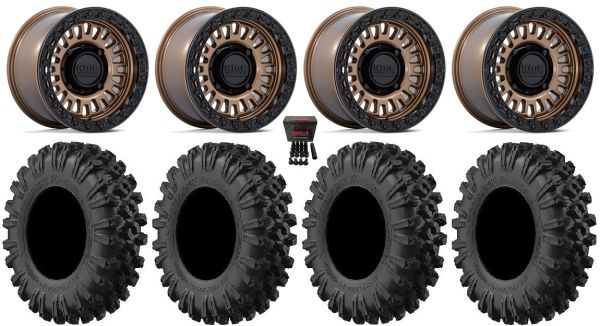 KMC Aztec Beadlock 15" Wheels Bronze +38mm 35" MotoRavage XL Tires Polaris/Kawasaki/CFMOTO/Segway
