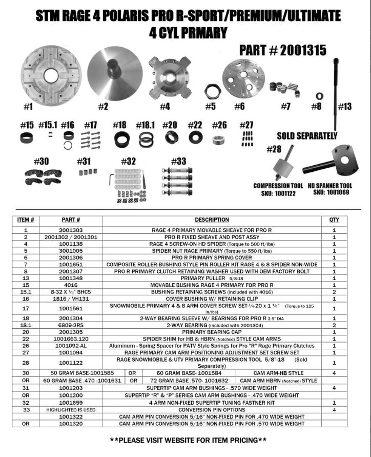 STM Polaris PRO R Rage 4 Primary Clutch 4 Cylinder